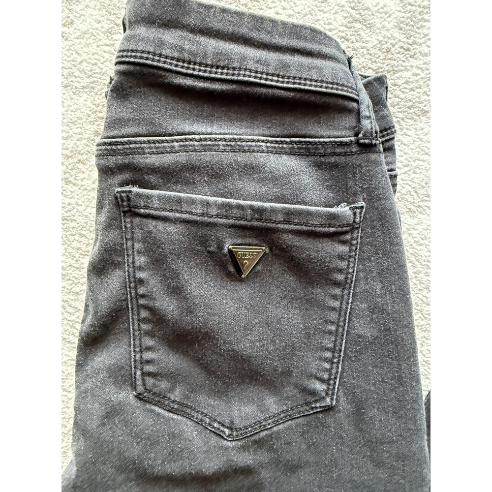 Vintage GUESS Black Flare Jeans Y2K 90s Low Rise Triangle Logo Women's size 26 - Picture 4 of 5